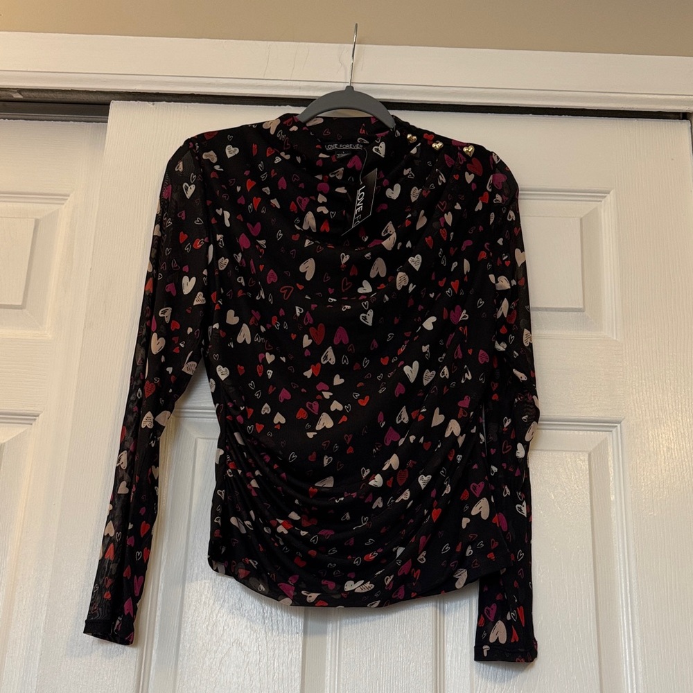 Valentine’s Day Black Top with Hearts